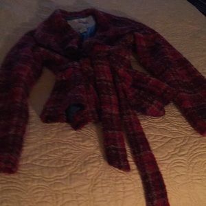 Plaid tweed wrap blazer